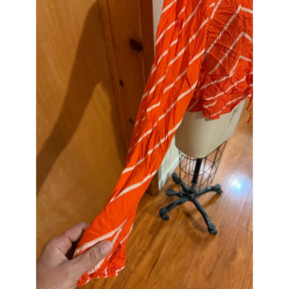Women's Free People Orange White Striped Blouse Size L